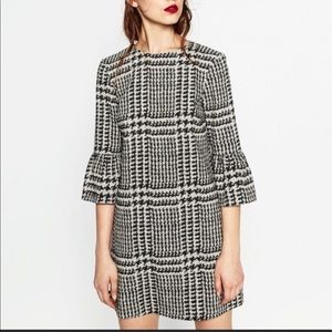 Zara bell sleeve houndstooth shift dress.